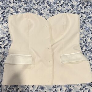 Zara White Strapless Blouse with Pocket Details